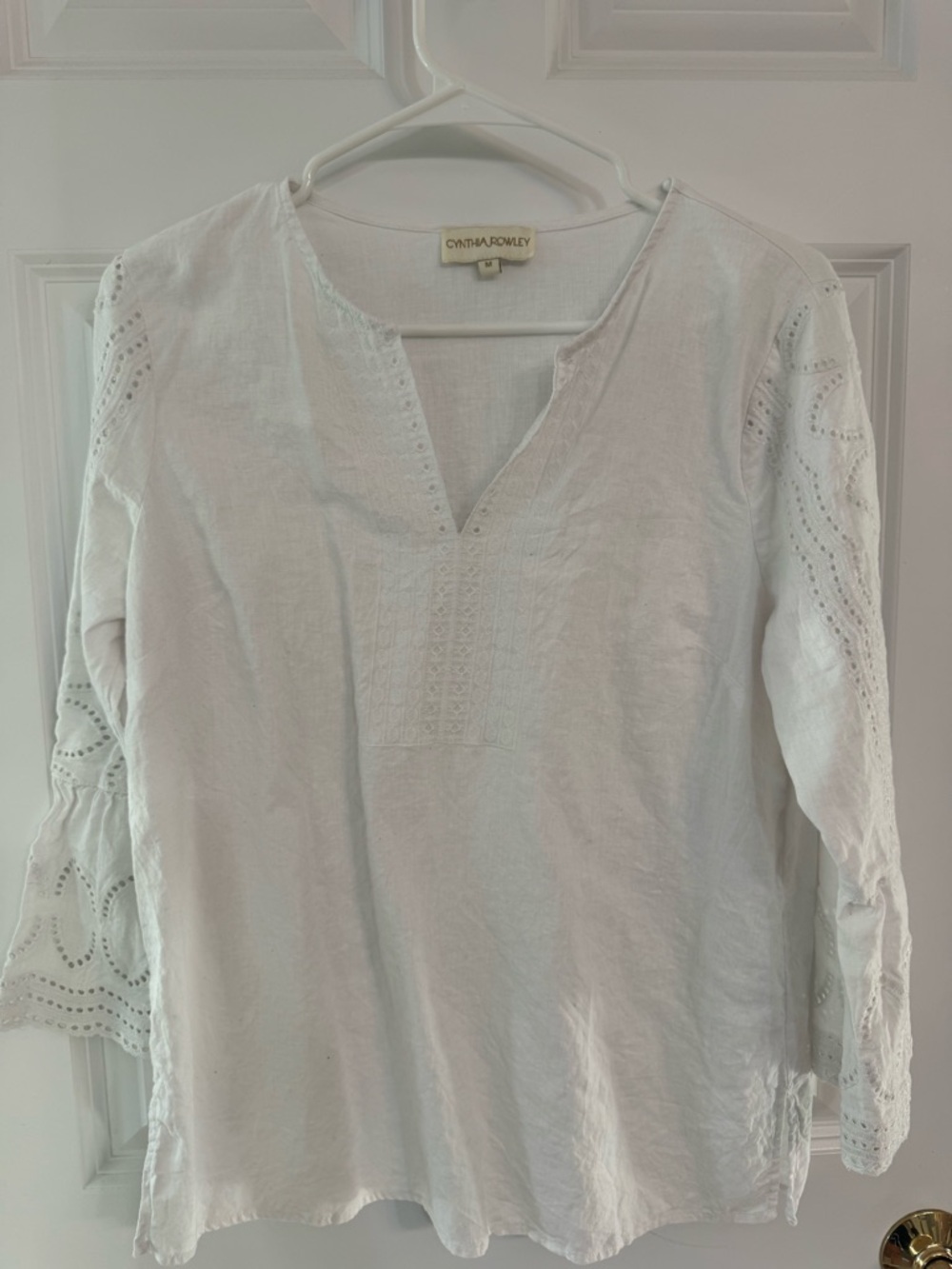 Cynthia Rowley White Cotton Eyelet Sleeve Tunic